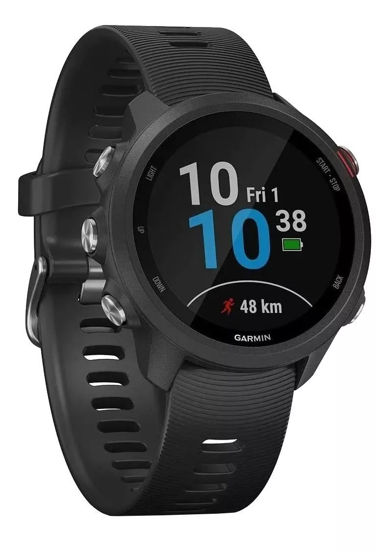 Smartwatch Garmin Forerunner 245 Music Sport 1.2" caixa 42.3mm de polímero reforçado com fibra preta, pulseira black e o arco preto de dlc