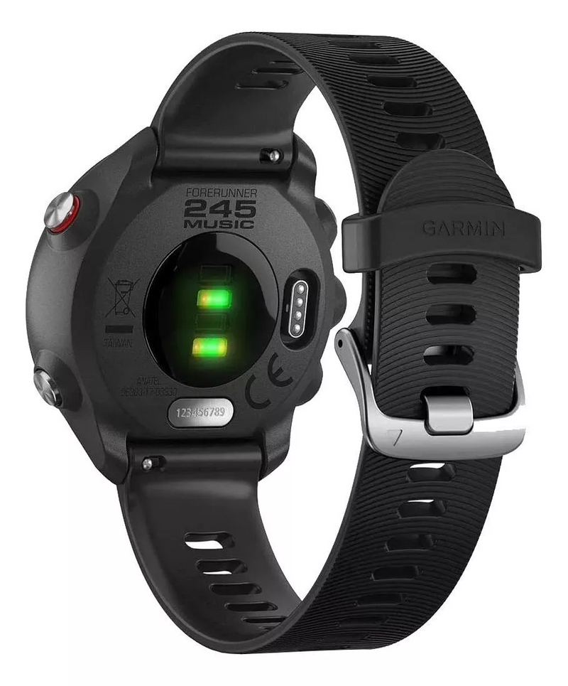 Smartwatch Garmin Forerunner 245 Music Sport 1.2" caixa 42.3mm de polímero reforçado com fibra preta, pulseira black e o arco preto de dlc