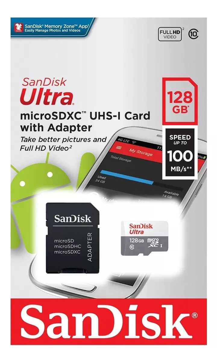 Cartão De Memória Micro Sd Sandisk 128gb Classe 10 Ultra