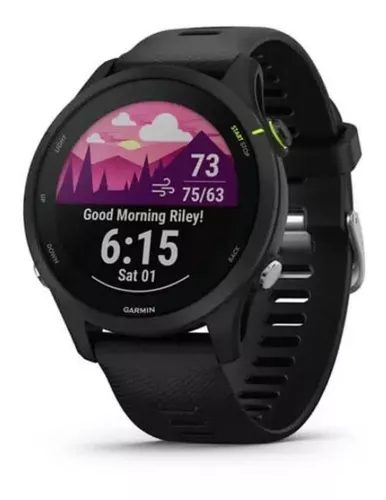 Smartwatch Garmin Forerunner 255 Music 1.3" caixa 46mm preta, pulseira preta e o arco preto de polímero reforçado com fibra